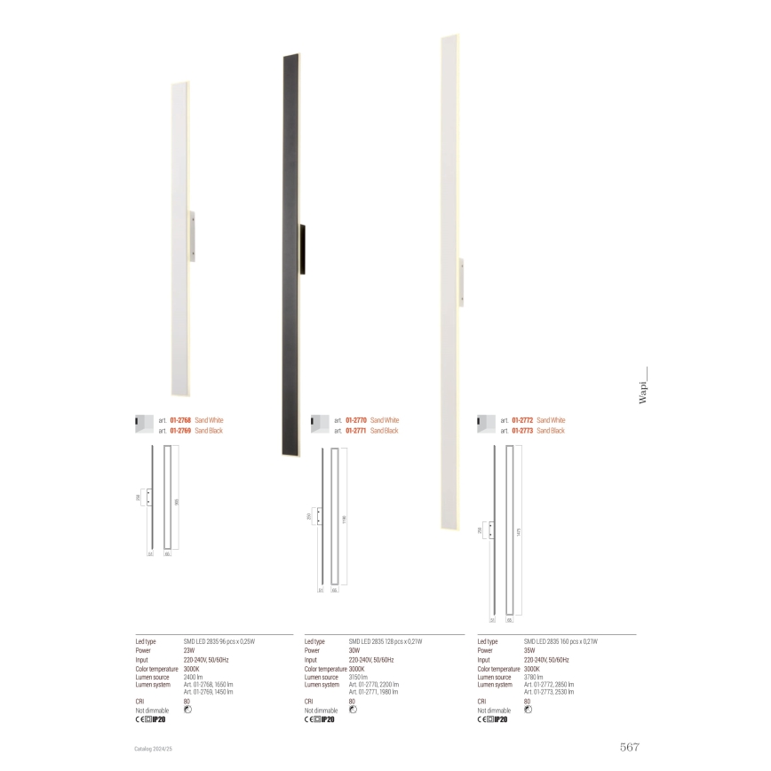 Redo 01-2771 - LED Seinavalgusti WAPI LED/30W/230V 119 cm must