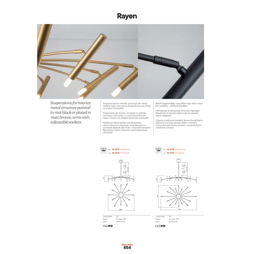 Redo 01-2774 - Ripplühter RAYEN 12xG9/10W/230V pronks