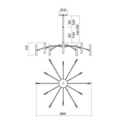 Redo 01-2774 - Ripplühter RAYEN 12xG9/10W/230V pronks