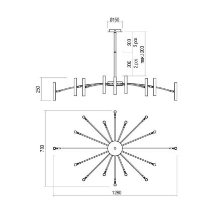 Redo 01-2776 - Ripplühter RAYEN 16xG9/10W/230V pronks
