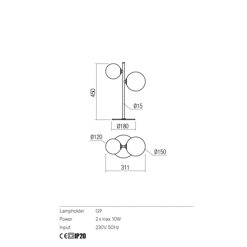 Redo 01-2784 - Laualamp ROY 2xG9/10W/230V
