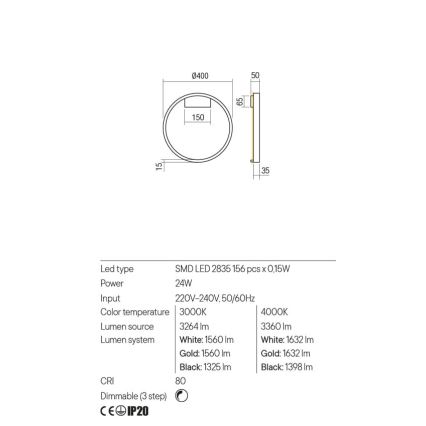 Redo 01-2817 - LED Hämardatav seinavalgusti FEBE LED/24W/230V kuldne