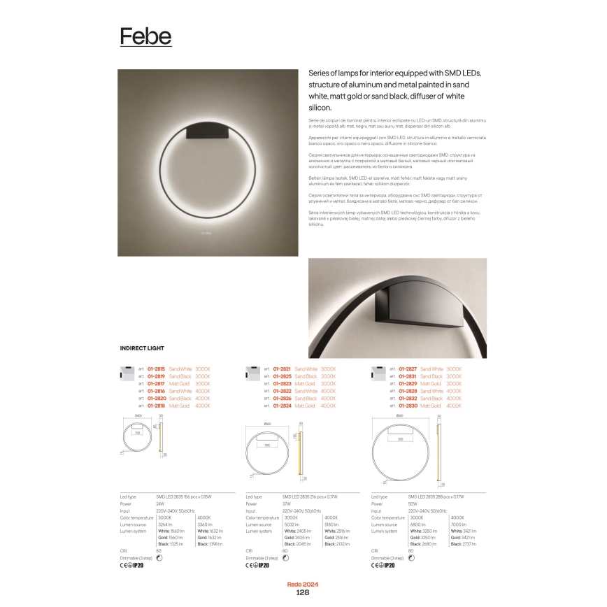 Redo 01-2819 - Hämardatav LED-seinavalgusti FEBE LED/24W/230V must
