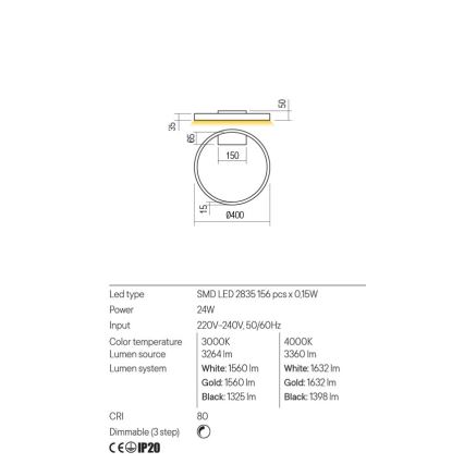 Redo 01-2835 - Hämardatav LED-seinavalgusti FEBE LED/24W/230V kuldne
