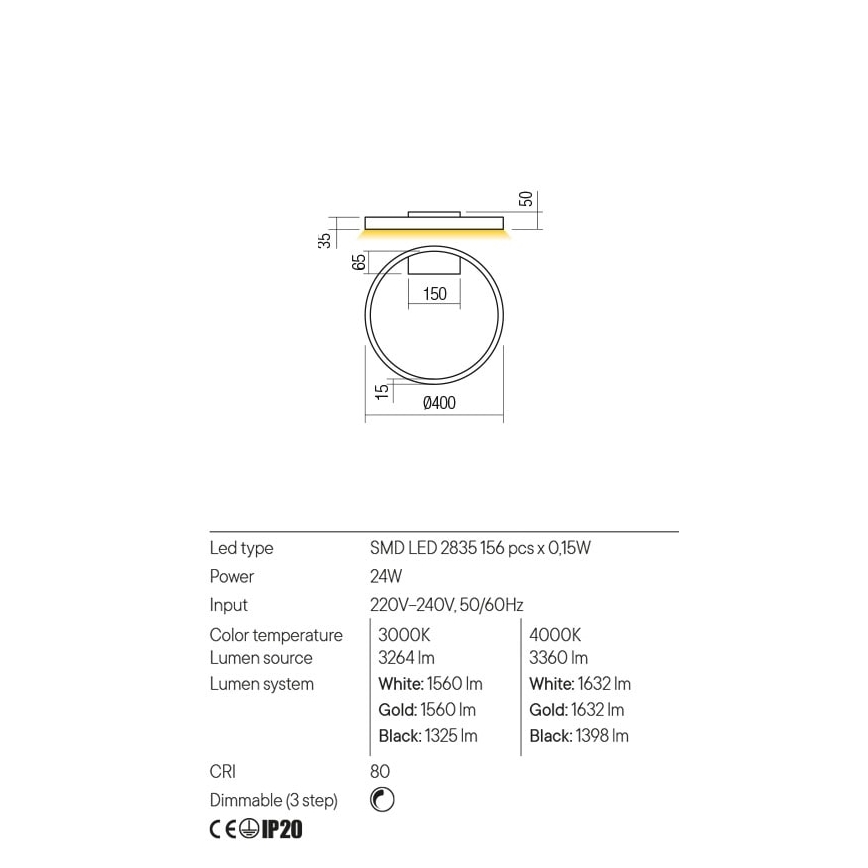 Redo 01-2837 - LED Hämardatav seinavalgusti FEBE LED/24W/230V must