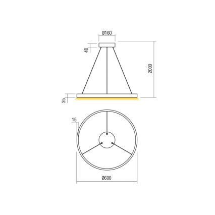 Redo 01-2865 - Hämardatav LED-rippvalgusti kaabliga FEBE LED/37W/230V kuldne