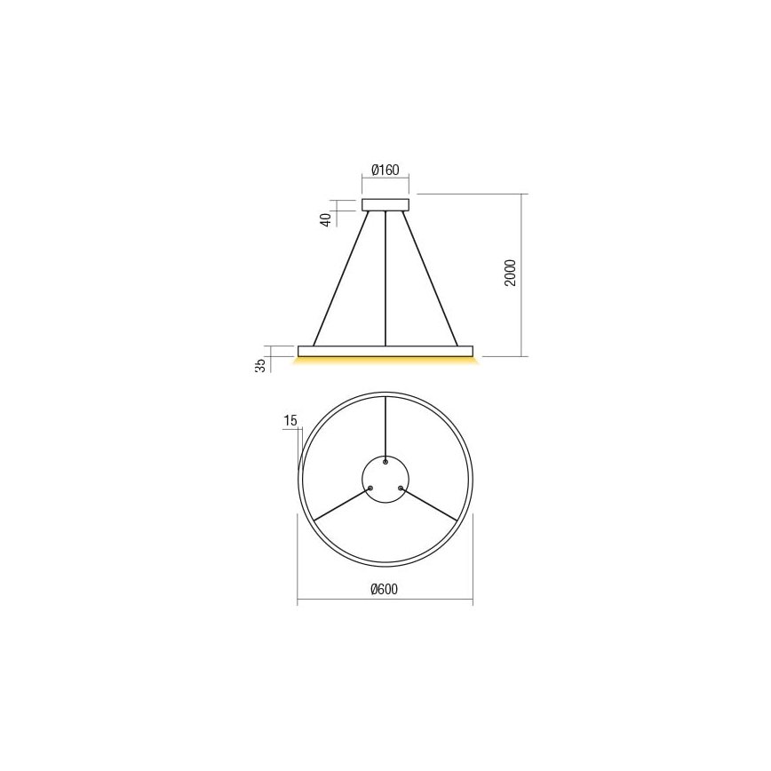 Redo 01-2865 - Hämardatav LED-rippvalgusti kaabliga FEBE LED/37W/230V kuldne