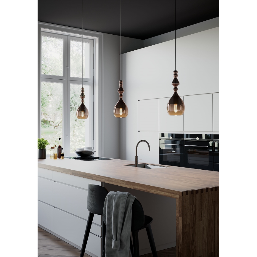 Redo 01-2937 - Kaabliga rippvalgusti AMBIX 1xE27/42W/230V, läbimõõt 18 cm, kuldne