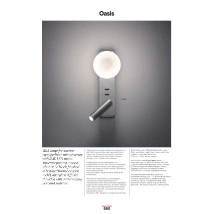 Redo 01-2992 - LED seinavalgusti OASIS LED/3W/230V + 1xG9/10W USB CRI 90 pronksviimistlusega