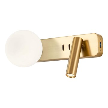 Redo 01-2992 - LED seinavalgusti OASIS LED/3W/230V + 1xG9/10W USB CRI 90 pronksviimistlusega