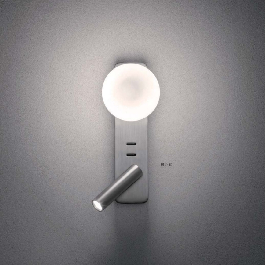 Redo 01-2993 - LED seinavalgusti OASIS LED/3W/230V + 1xG9/10W USB CRI 90 läikiv kroom
