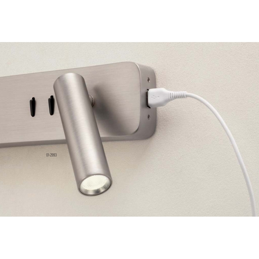 Redo 01-2993 - LED seinavalgusti OASIS LED/3W/230V + 1xG9/10W USB CRI 90 läikiv kroom