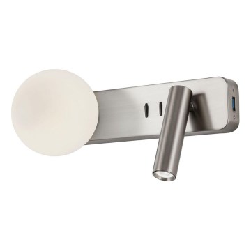 Redo 01-2993 - LED seinavalgusti OASIS LED/3W/230V + 1xG9/10W USB CRI 90 läikiv kroom