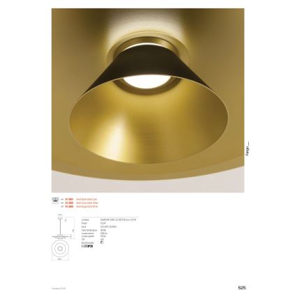 Redo 01-3001 - LED-lühter kaablil FARGO LED/16,5W/230V CRI 90 läbimõõt 50 cm must/kuldne