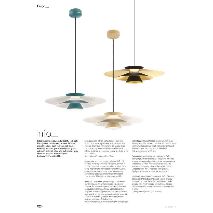 Redo 01-3003 - LED-rippvalgusti FARGO, juhtmega, 16,5 W, 230 V, CRI 90, läbimõõt 50 cm, beež/valge