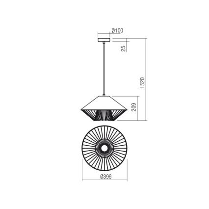 Redo 01-3004 - Rippvalgusti kaabliga GRILL 1xE27/42W/230V läbimõõt 39,6 cm must/valge