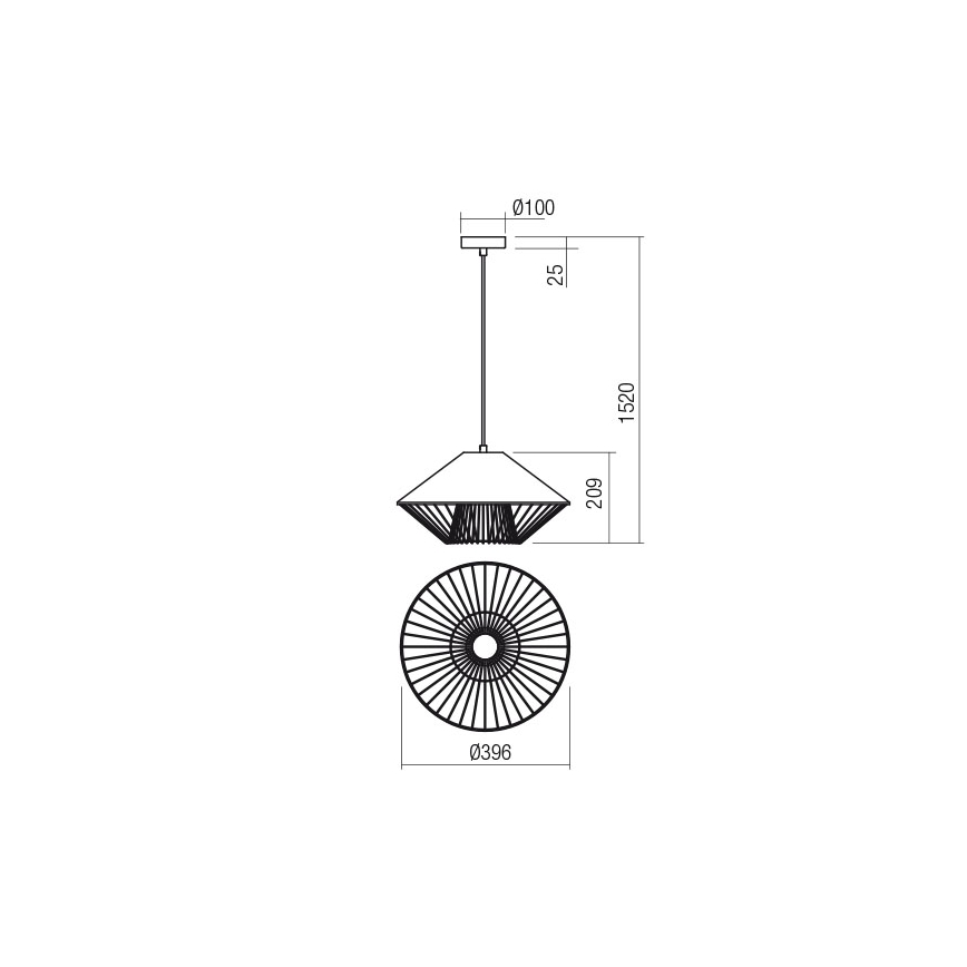 Redo 01-3004 - Rippvalgusti kaabliga GRILL 1xE27/42W/230V läbimõõt 39,6 cm must/valge