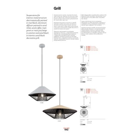 Redo 01-3008 - Rippvalgusti kaabliga GRILL 1xE27/42W/230V Ø 49,5 cm must/valge