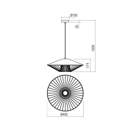 Redo 01-3008 - Rippvalgusti kaabliga GRILL 1xE27/42W/230V Ø 49,5 cm must/valge