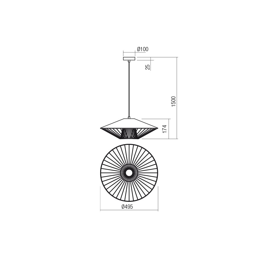 Redo 01-3008 - Rippvalgusti kaabliga GRILL 1xE27/42W/230V Ø 49,5 cm must/valge