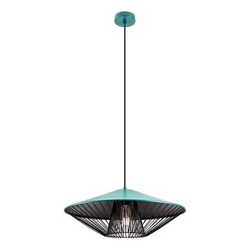 Redo 01-3010 - Ripatslühter kaablil GRILL 1xE27/42W/230V Ø 49,5 cm must/türkiissinine
