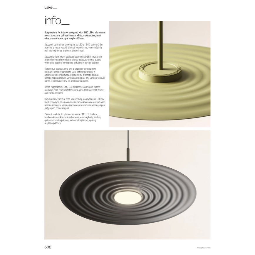 Redo 01-3045 - LAKE LED-lühter, kaabliga riputatav, LED/13W/230V, CRI 90, läbimõõt 50 cm, oranž