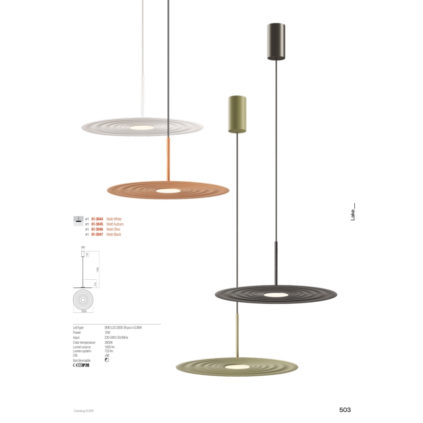 Redo 01-3046 - LED-rippvalgusti kaablil LAKE LED/13W/230V CRI 90, läbimõõt 50 cm, roheline