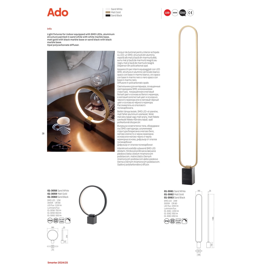 Redo 01-3061 - LED Hämardatav põrandalamp ADO LED/24W/230V valge