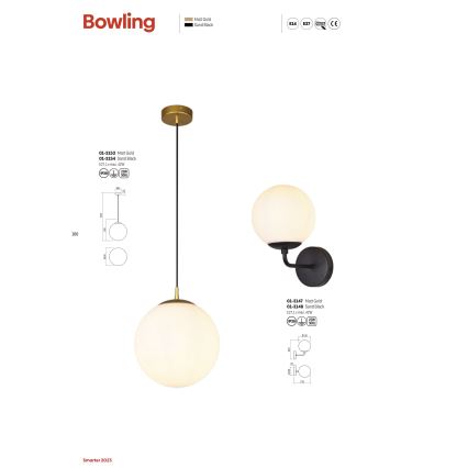 Redo 01-3147 - Seinavalgusti BOWLING 1xE27/42W/230V kuldne