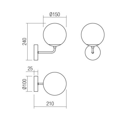 Redo 01-3147 - Seinavalgusti BOWLING 1xE27/42W/230V kuldne