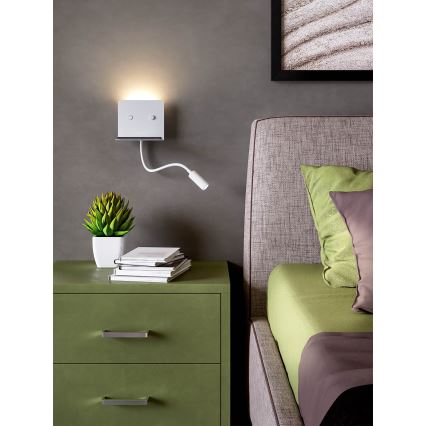 Redo 01-3210 - LED Seinavalgusti koos flexible väike lamp MOKA LED/6W + LED/3W/230V USB CRI90 valge