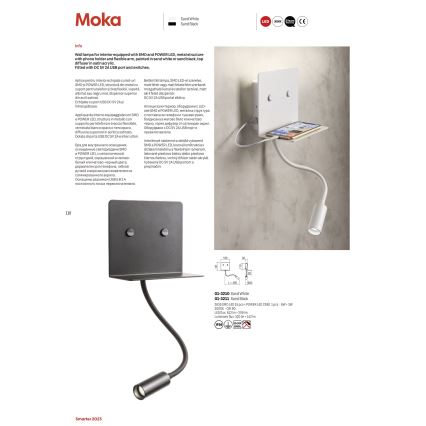 Redo 01-3211 - LED Seinavalgusti koos flexible väike lamp MOKA LED/6W + LED/3W/230V USB CRI90 must