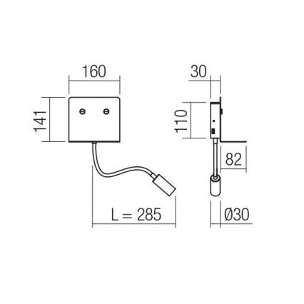 Redo 01-3211 - LED Seinavalgusti koos flexible väike lamp MOKA LED/6W + LED/3W/230V USB CRI90 must