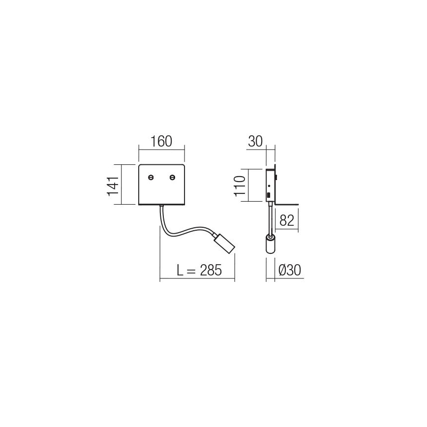 Redo 01-3211 - LED Seinavalgusti koos flexible väike lamp MOKA LED/6W + LED/3W/230V USB CRI90 must