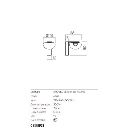 Redo 01-3241 - LED Seinavalgusti SINCLAIR LED/6,5W/230V CRI 93 IP21 kuldne