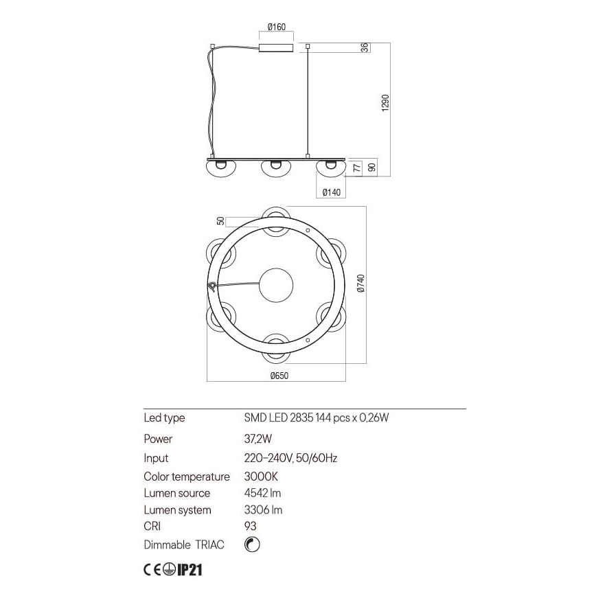 Redo 01-3248- LED Hämardatav lühter SINCLAIR LED/37,2W/230V CRI 93 IP21 must