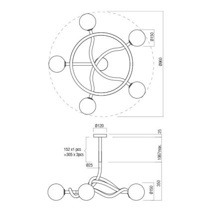Redo 01-3259 - Varrega lühter CONFUSIO 5xE14/28W/230V läbimõõt 96 cm must