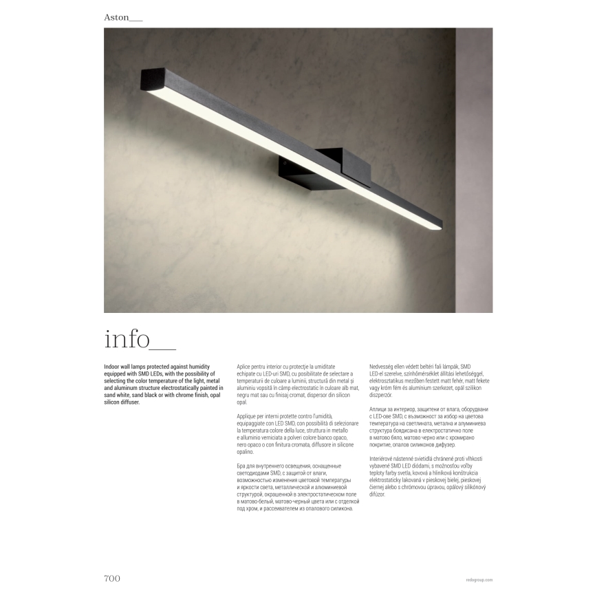 Redo 01-3268 - LED Peeglivalgustus vannituppa ASTON LED/12W/230V 60 cm CRI 90 IP44 valge