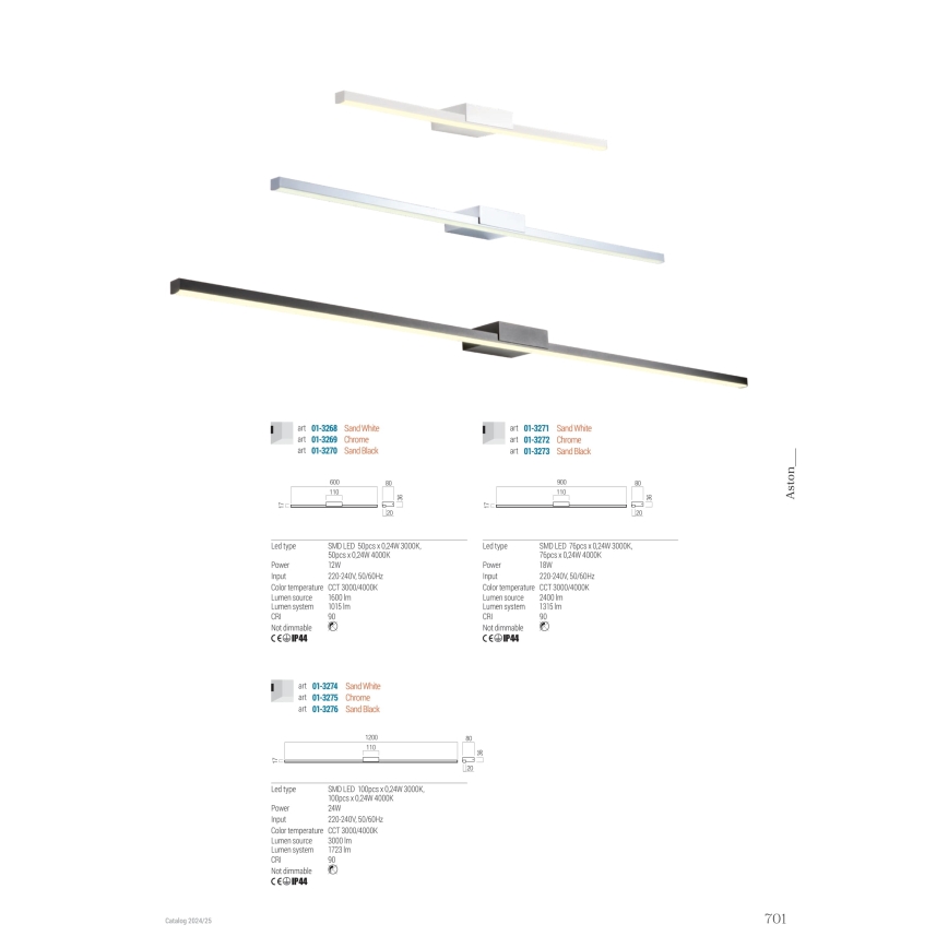 Redo 01-3268 - LED Peeglivalgustus vannituppa ASTON LED/12W/230V 60 cm CRI 90 IP44 valge