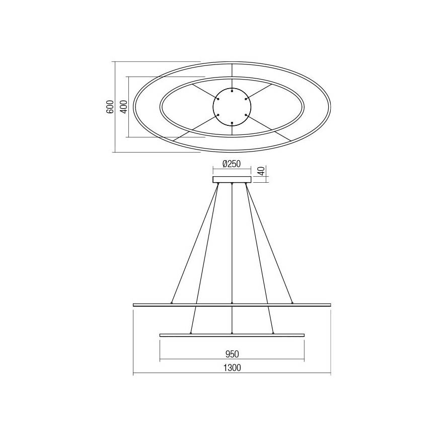 Redo 01-3343 - LED-hämardatav kaabliga ripatslühter LEO LED/115W/230V 3000/4000K CRI 90 60x130 cm must