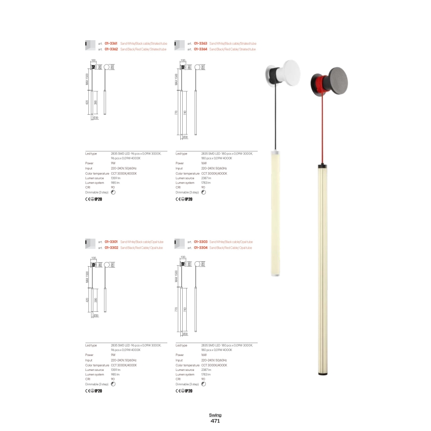 Redo 01-3361 - hämardatav seinavalgusti SWING LED/9W/230V 3000/4000K CRI 90 valge