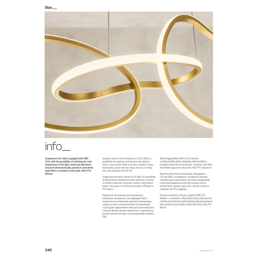 Redo 01-3392 - hämardatav kaabliga riputatav lühter BIAS LED/120W/230V 3000/4500/6500K CRI 90 kuldne