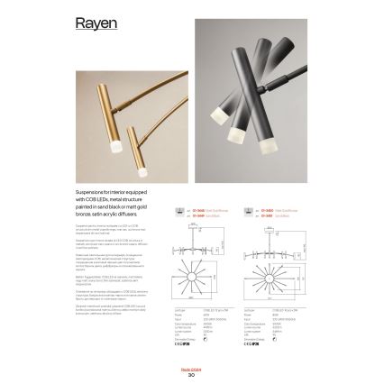 Redo 01-3448 - LED-hämardatav lühter varrel RAYEN LED/60W/230V CRI 90 kuldne