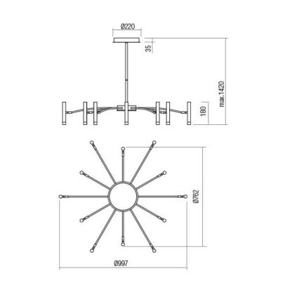Redo 01-3448 - LED-hämardatav lühter varrel RAYEN LED/60W/230V CRI 90 kuldne