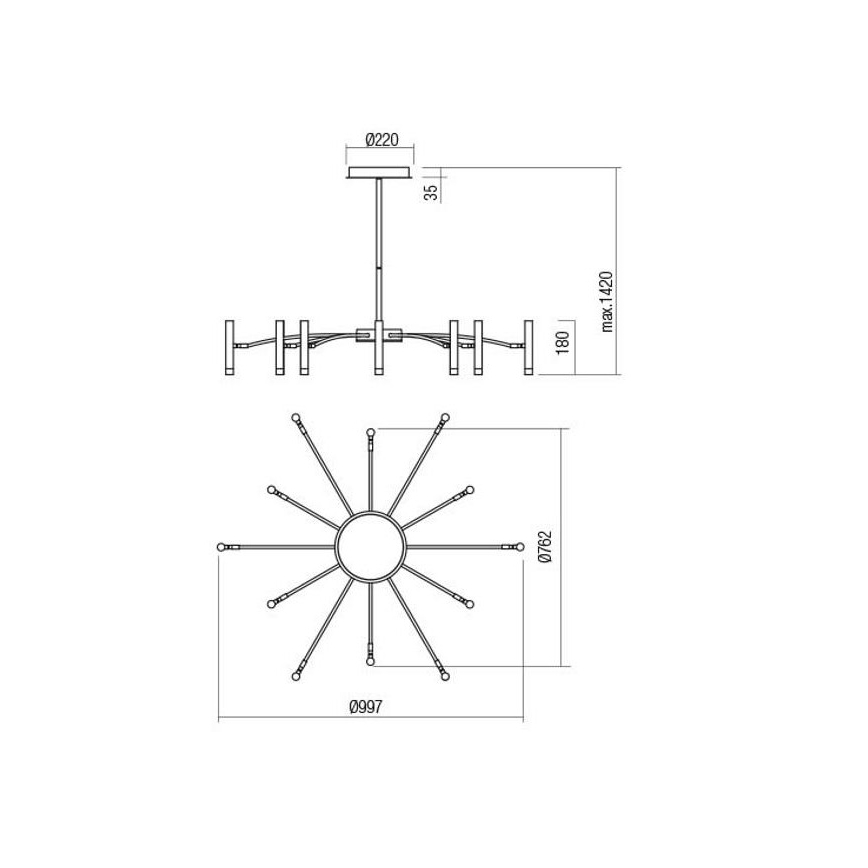 Redo 01-3448 - LED-hämardatav lühter varrel RAYEN LED/60W/230V CRI 90 kuldne