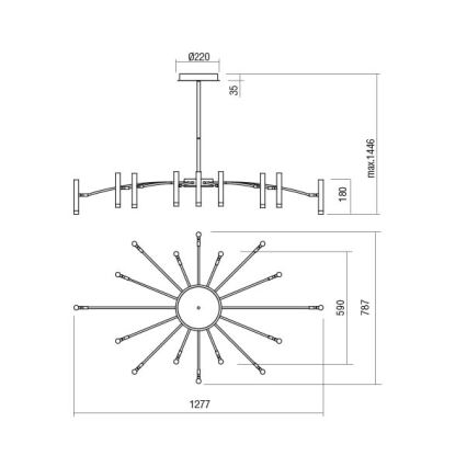 Redo 01-3450 - Hämardatav RAYEN LED-lühter varrega, 80W/230V, CRI 90, kuldne