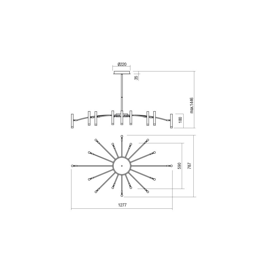 Redo 01-3450 - Hämardatav RAYEN LED-lühter varrega, 80W/230V, CRI 90, kuldne