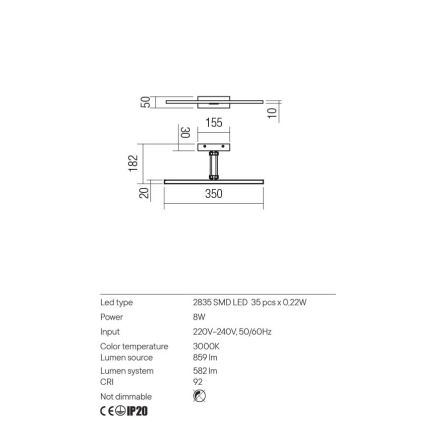 Redo 01-3460 - LED Pildivalgusti LINEAR LED/8W/230V 35 cm CRI 92 valge