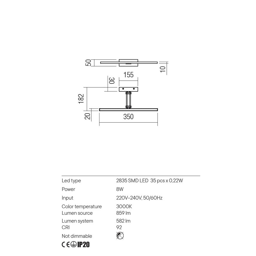 Redo 01-3460 - LED Pildivalgusti LINEAR LED/8W/230V 35 cm CRI 92 valge