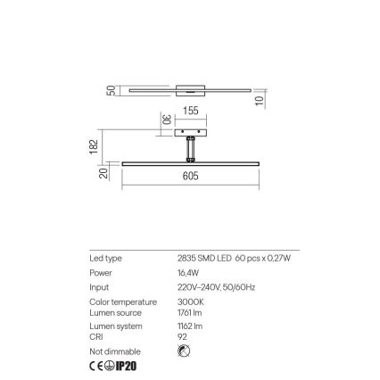 Redo 01-3462 - LED Pildivalgusti LINEAR LED/8W/230V 60,5 cm CRI 92 valge